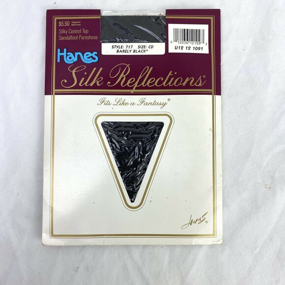 Vintage 1989 Hanes Silk Reflections Control Top Pantyhose CD Black Sandalfoot - Picture 1 of 3